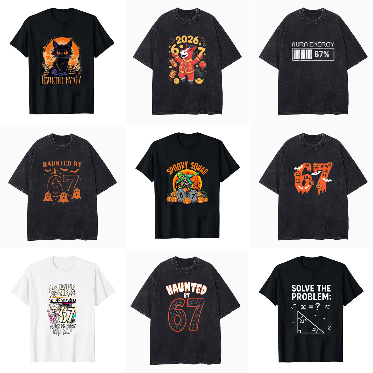 欧美新款Six Seven 67有趣的数字图案印花短袖T恤情侣美式上衣服