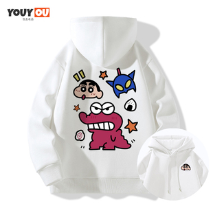 可爱卡通Crayon Shinchan蜡笔小新怪兽连帽卫衣男女加绒情侣上衣