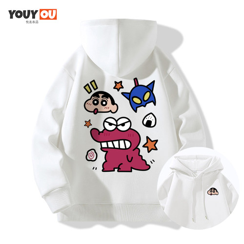 可爱卡通Crayon Shinchan蜡笔小新怪兽连帽卫衣男女加绒情侣上衣