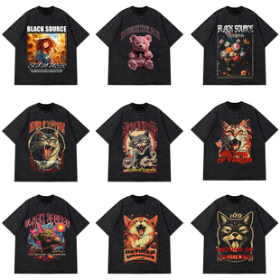 可爱卡通猫咪Vampurr男女士T恤圆领时尚夏季短袖T恤潮流服饰上衣