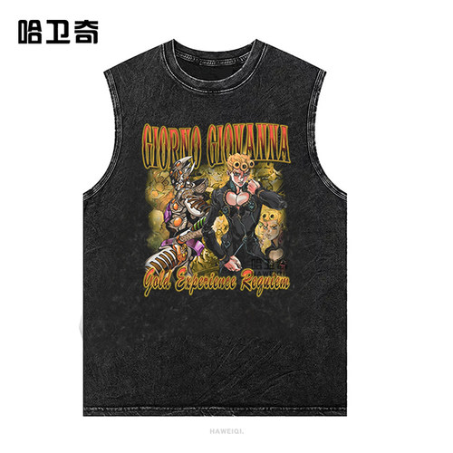 JoJo's Bizarre Adventu水洗复古无袖背心T恤嘻哈jojo的奇妙冒险
