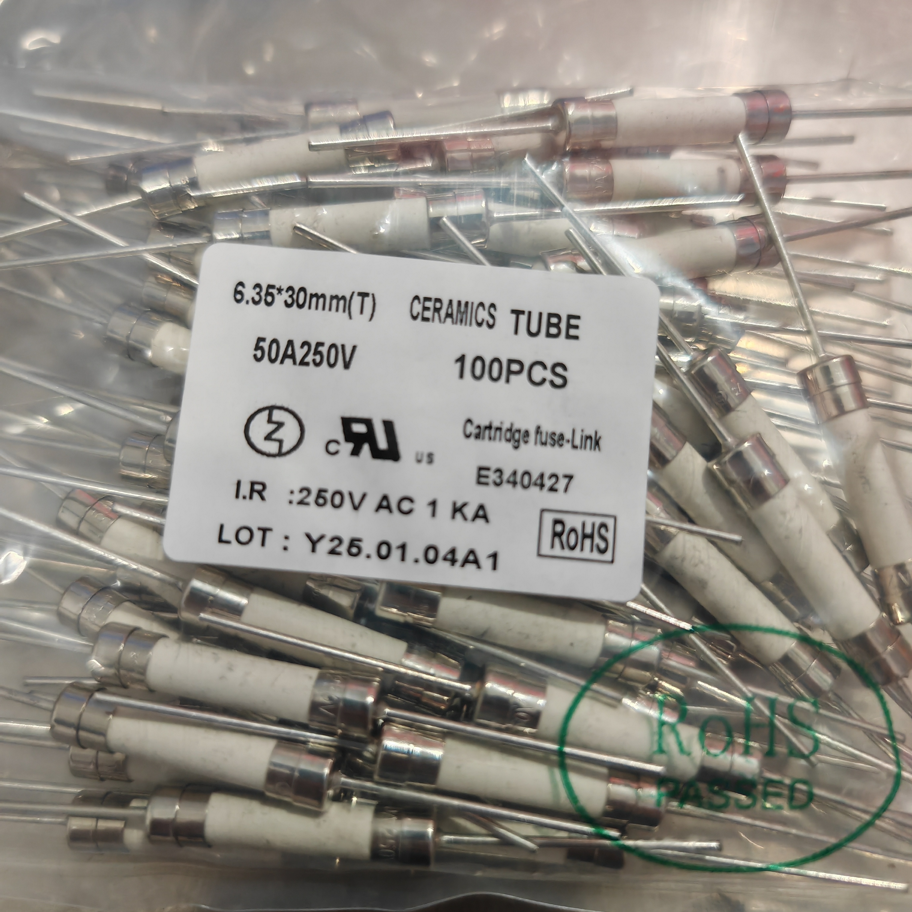 6*30mm陶瓷保险丝管T50A/250V 熔断器250VAC 带引线