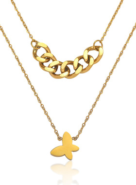 项链女 跨境欧美金属链条双层时尚气质简约嘻哈锁骨链简约配饰品