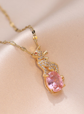 项链女 网红小红薯动物锆石小众时尚新款设计感吊坠气质钛钢项链