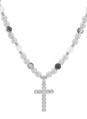 新款嘻哈小众反光珠拼接十字架锁骨链女情侣百搭项链串珠配饰男潮