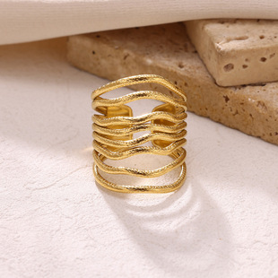 跨境欧美轻奢不锈钢花朵开口戒指镀18k金不掉色时尚百搭指环