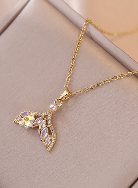 项链女时尚鱼尾珍珠颈链网红小众设计感ins冷淡风吊坠颈饰锁骨链