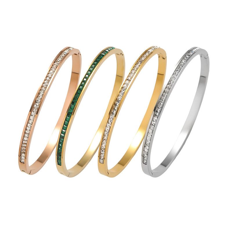 法式不锈钢手镯新款甜美小清新手饰不掉色窄版半圈满钻卡扣手镯女