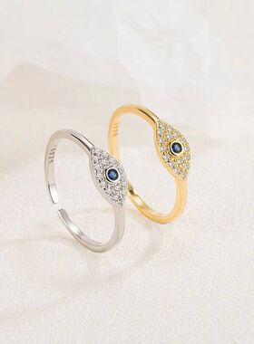 亚马逊土耳其恶魔之眼时尚戒指食指气质个性戒指开口可调节指环