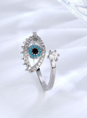 亚马逊欧美跨境恶魔之眼开口戒指时尚简约蓝眼睛食指女戒手饰批发