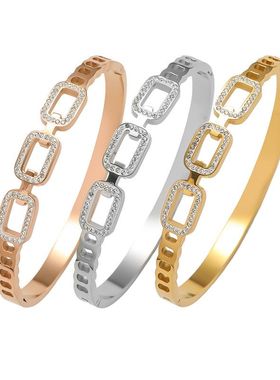 手镯女跨境时尚饰品手环不锈钢带钻镂空钛钢卡扣韩版简约饰品手镯