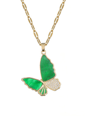 项链女 跨境气质欧美风网红时尚小众绿色蝴蝶锁骨链简约首饰项链