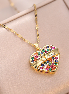 钛钢项链女 日韩风时尚爱心七彩妈妈跨境宴会婚庆项链网红锁骨链