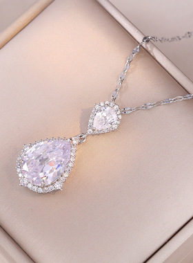 锆石钛钢毛衣链时尚大方水滴小众