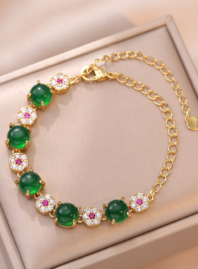 手链女 日韩风时尚简约气质网红气质祖母绿锆石温柔简洁手镯