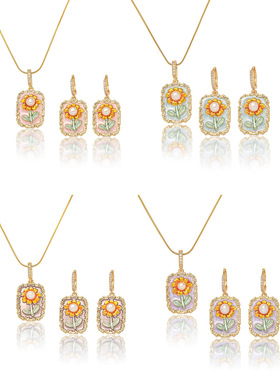 项链女 法式天然淡水珍珠滴釉复古风耳环套装森系项链跨境锁骨链