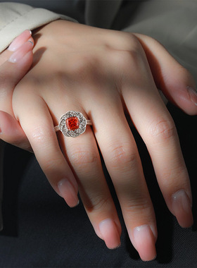 直播热卖彩宝冰花切花冠戒指女爆闪高碳钻帕帕拉恰时尚个性首饰品