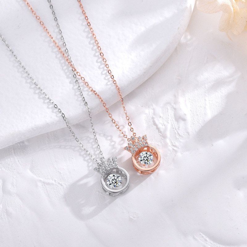 纯银S925灵动跳动的心皇冠锁骨项链简约时尚送女友闺蜜生日礼物