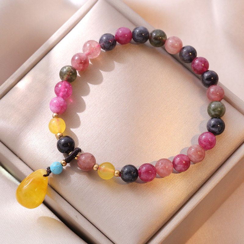 手链女天然碧玺水滴单圈多彩手串水晶石搭配小众设计玛瑙天然手链