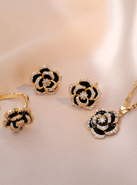 项链女 茶花甜美新款小巧网红ins冷淡风玫瑰花女套装锁骨链