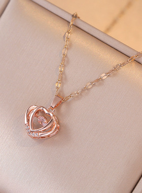 项链女新款跳动的心爱心灵动不掉色日韩风时尚情人节礼物钛钢项链