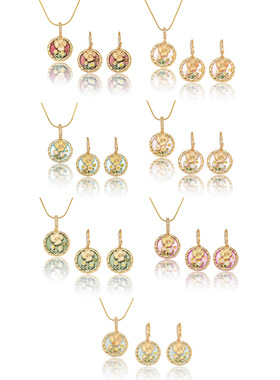 项链女 法式天然淡水珍珠滴釉复古风耳环套装森系项链跨境锁骨链