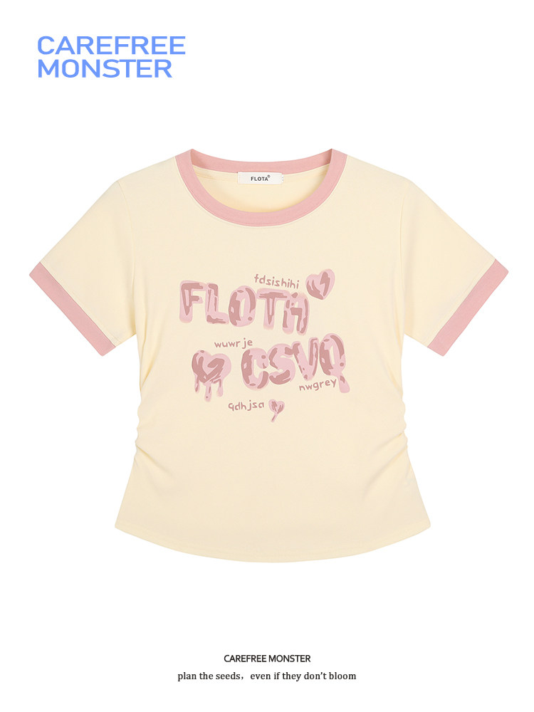 快乐兽 奶乖拼色短款小上衣女甜酷芭蕾风正肩短袖T恤早春夏季新款,女装/女士精品,T恤,淘宝优惠券,粉丝福利购,淘宝优惠卷