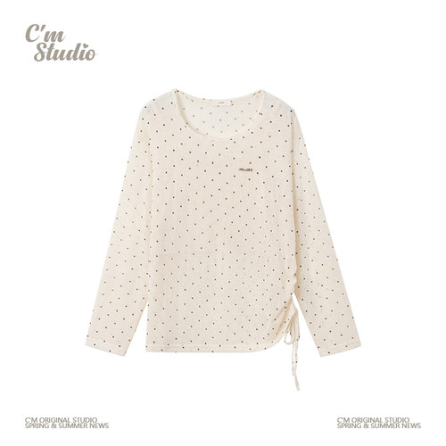 钢标字母波点微透罩衫长袖T恤女