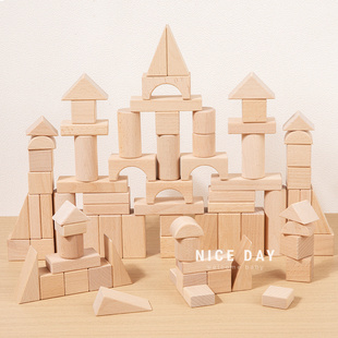 韩国ins幼儿园原木无漆木头拼搭材料宝宝桌面搭建筑益智积木玩具