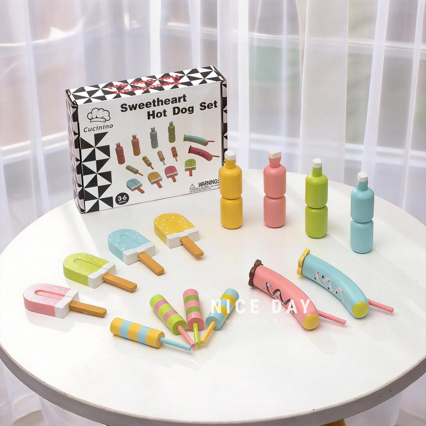 韩国ins木制仿真冰淇淋甜筒雪糕热狗小吃仿真切切乐厨房过家家