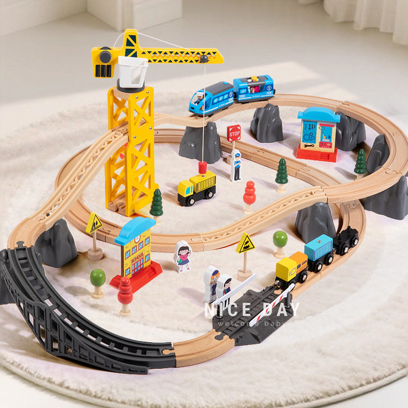 韩国ins儿童木制火车轨道小镇运输火车套装男女孩儿童益智玩具,玩具/童车/益智/积木/模型,电动/遥控轨道,淘宝优惠券,粉丝福利购,淘宝优惠卷