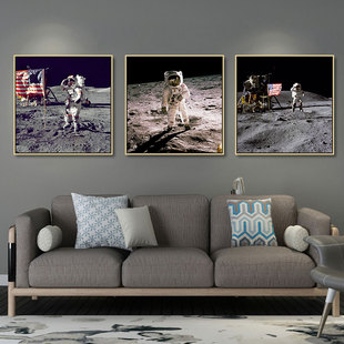 宇航员挂画酒吧清吧太空人装饰画办公室工作室NASA阿波罗登月壁画