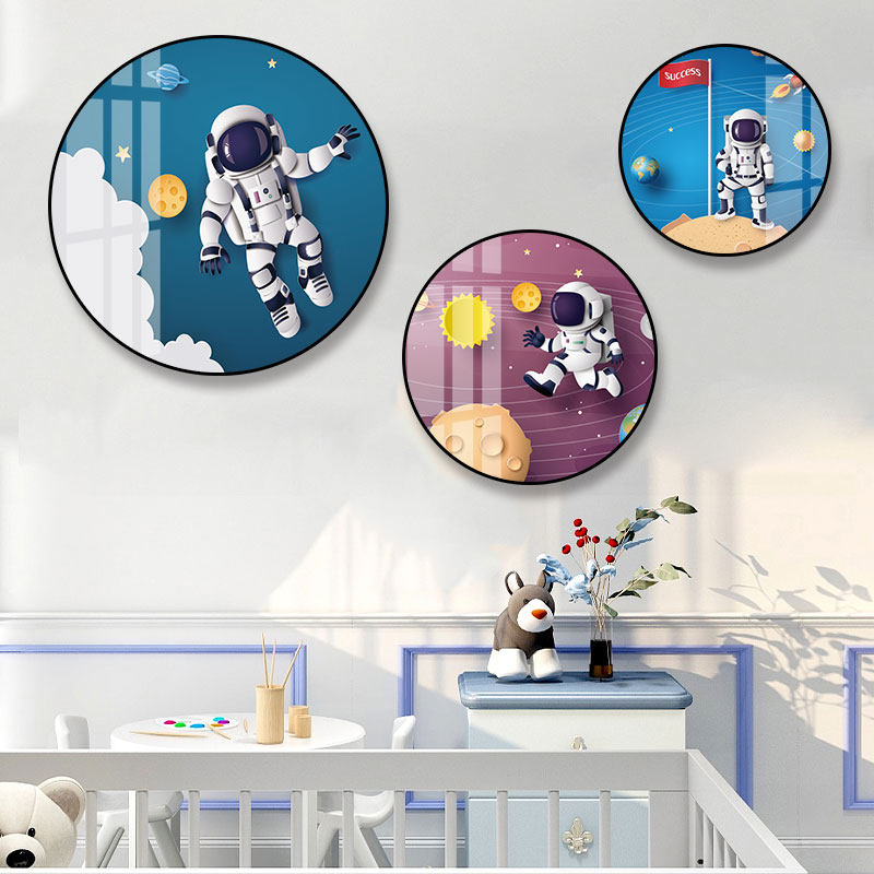 儿童房装饰画男孩女孩卧室书房卡通宇航员挂画奶茶店太空人壁画