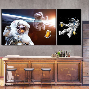 太空人装饰画宇航员太空宇宙啤酒挂画酒吧清吧KTV包厢小酒馆壁画