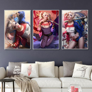 小丑女装饰画酒吧咖啡厅挂画哈莉奎茵电影灯箱自杀小队DC墙面壁画