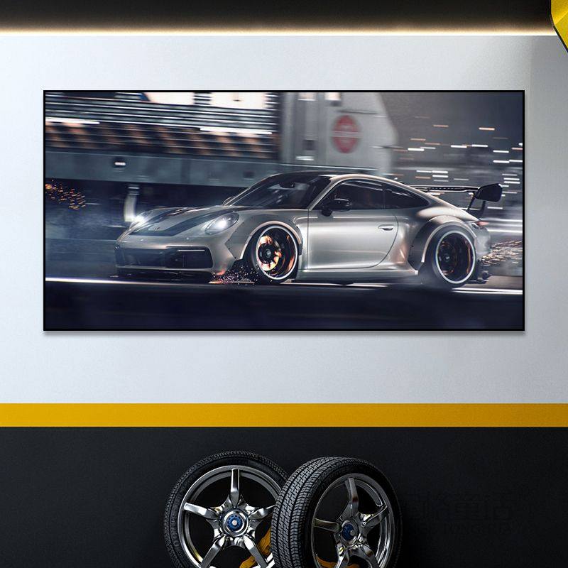 汽车装饰画4S店车行保时捷灯箱挂画餐厅酒吧豪车跑车主题图片壁画