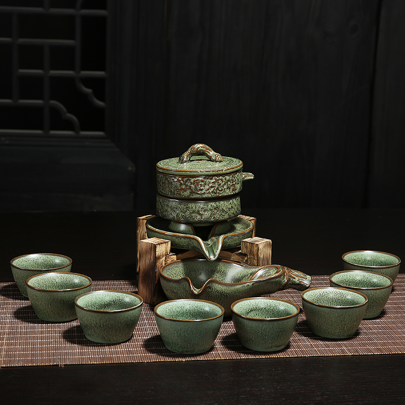 時來運轉自動茶具創意陶瓷自動茶具懶人防燙泡茶器復古半自動茶具