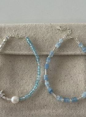 S925银蓝色托帕石碎银手链