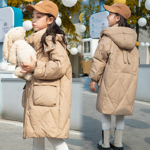 巴拉年华儿童羽绒服女童中长款韩版连帽2023新款白鸭绒加厚外套冬