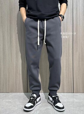 6011-2男裤冬季加绒加厚束脚显瘦宽松纯色百搭休闲运动裤针织卫裤