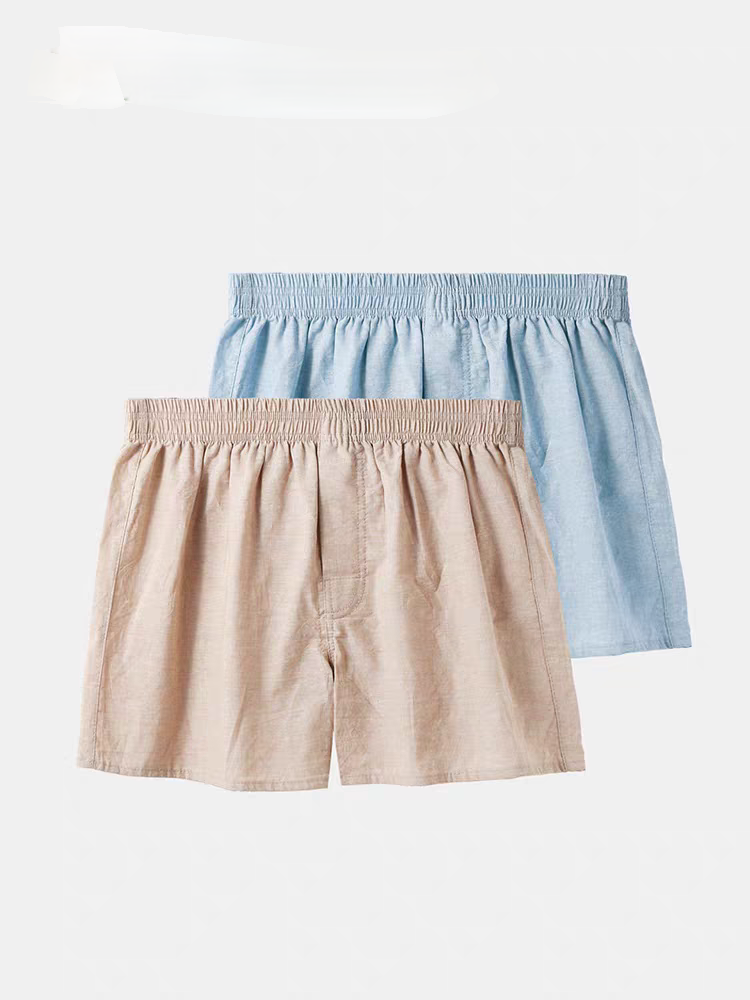 阿罗裤男士内裤纯棉日系亚麻感三分睡裤宽松休闲短裤防夹臀大裤衩