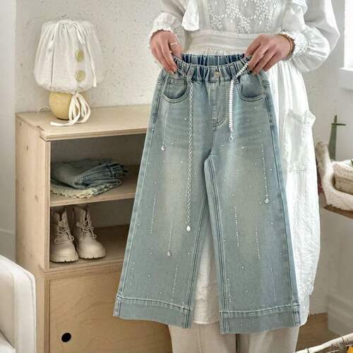 versatile denims pants loose jeans baggy trousers女童裤子