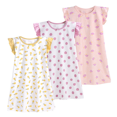 kids pyjamas homewear sleepwear pajamas女童睡裙短袖纯棉夏季