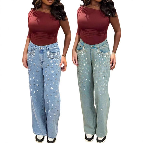 2026新款欧美牛仔裤女Loose Fit Jeans for Women Beaded Trouser
