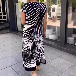 womens dress v neck dresses热带棕榈叶3d印花大码女装v领连衣裙