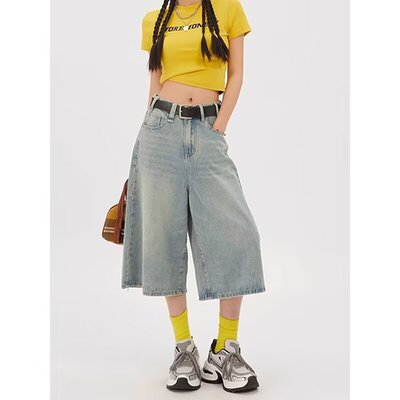 Y2k Retro Women Low Rise Jorts Cropped Baggy Jeans shorts 女
