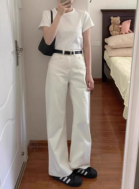 women baggy jeans线上超市白色牛仔裤女阔腿宽松新款小个子窄版