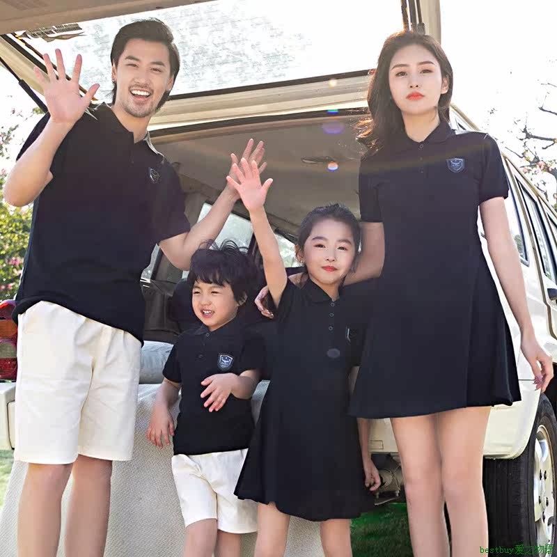Family Matching t-shirt珠地棉时尚休闲polo衫父子装 夏季修身时