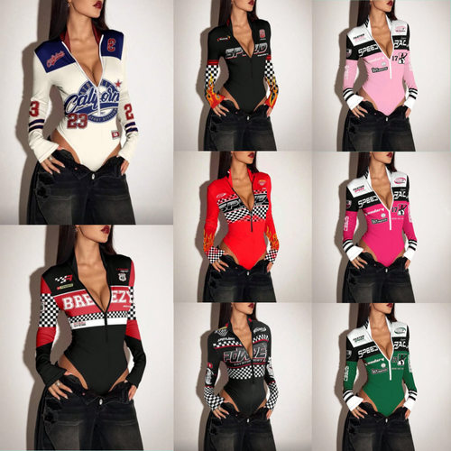 Ladies' Y2K Streetwear V-neck Bustier T-shirt, Retro Uniform