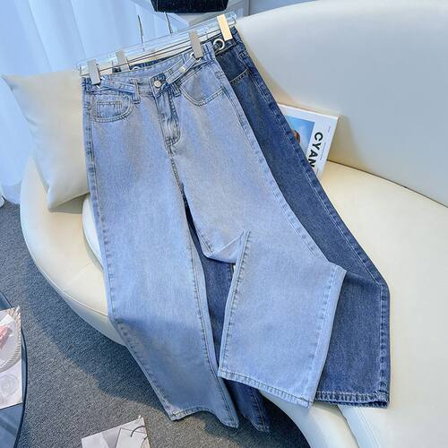 New Straight Light Blue Jeans Womens Trousers Thin Ins Style